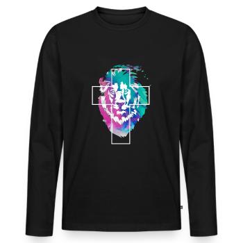 Lion Croix Jésus Dieu Don - T-shirt manches longues Premium bio Homme - noir - Devant - Nico (187cm)