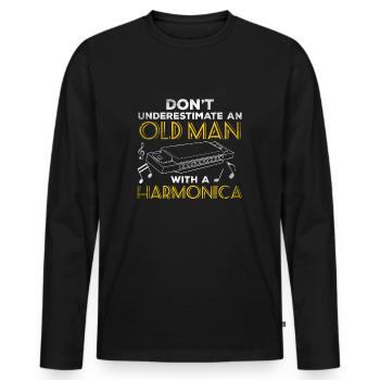 Ne sous-estimez pas un vieil homme avec un harmonica - T-shirt manches longues Premium bio Homme - noir - Devant - Nico (187cm)