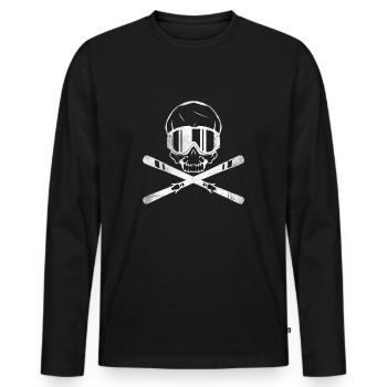 Skull and crossbones skier ski t-shirt - Men's Premium Organic Long Sleeve Shirt - black - Front - Nico (187cm)