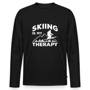 Skiing Is My Therapy T-Shirt Skifahrer - Männer Premium Bio Langarmshirt - Schwarz - Vorne - Nico (187cm)