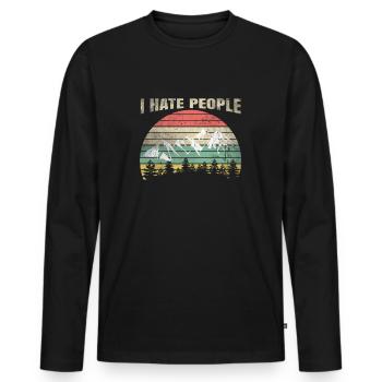 Je déteste les gens t-shirt cadeau tente de montagne randonneur - T-shirt manches longues Premium bio Homme - noir - Devant - Nico (187cm)