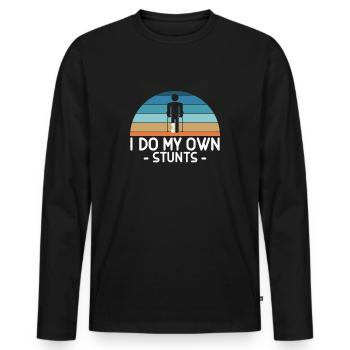 I Do My Own Stunts T-Shirt Beinbruch - Männer Premium Bio Langarmshirt - Schwarz - Vorne - Nico (187cm)