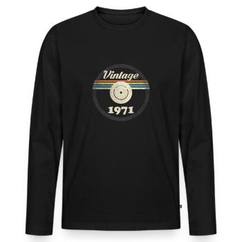 Vintage 1971 Schallplatte 50. Geburtstag T-Shirt - Männer Premium Bio Langarmshirt - Schwarz - Vorne - Nico (187cm)