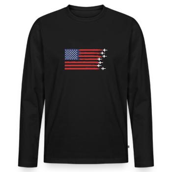 USA Flagge Amerika Fahne Flugzeug - Männer Premium Bio Langarmshirt - Schwarz - Vorne - Nico (187cm)