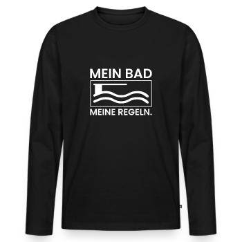 Mein Bad Meine Regel Bademeister Shirt - Männer Premium Bio Langarmshirt - Schwarz - Vorne - Nico (187cm)