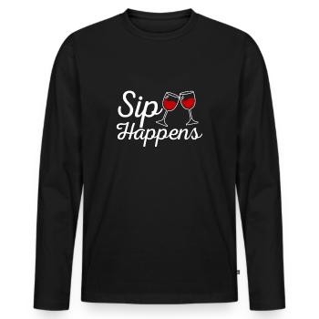 Sip Happens Wine Tasting Red Wine Lovers - Men's Premium Organic Long Sleeve Shirt - black - Front - Nico (187cm)