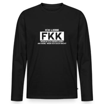 Ich Liebe FKK Warum Ich Dieses Shirt An Habe ... - Männer Premium Bio Langarmshirt - Schwarz - Vorne - Nico (187cm)