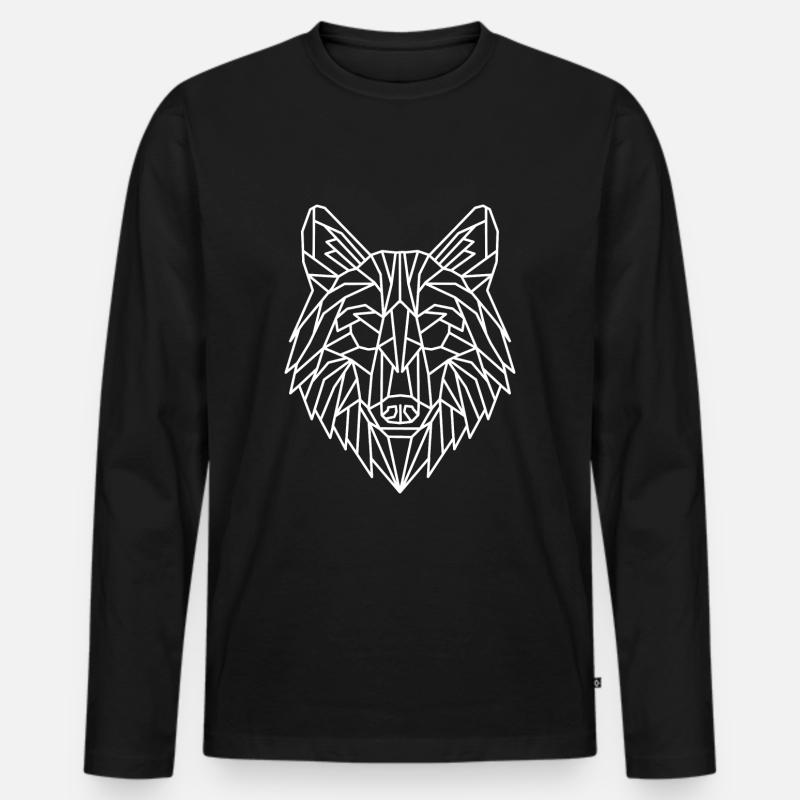 Wolf Geometrisch Linie - Männer Premium Bio Langarmshirt - Schwarz