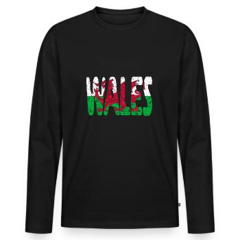 Wales Welsh Flag United Kingdom UK Dragon - Men's Premium Organic Long Sleeve Shirt - black - Front - Nico (187cm)