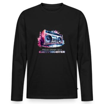 80er 90er Retro Ghettoblaster Vintage Audio Design - Männer Premium Bio Langarmshirt - Schwarz - Vorne - Nico (187cm)