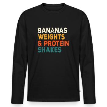 Fitness Banana Workout Routine Training Gym - Männer Premium Bio Langarmshirt - Schwarz - Vorne - Nico (187cm)
