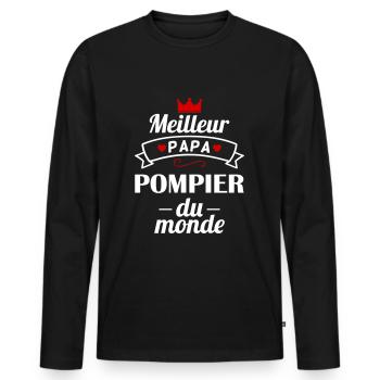 Meilleur papa pompier du monde, fête des pères - T-shirt manches longues Premium bio Homme - noir - Devant - Nico (187cm)