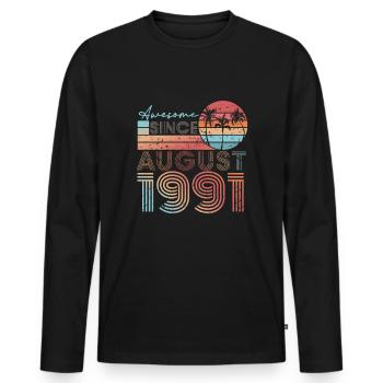 Super depuis août 1991 - T-shirt manches longues Premium bio Homme - noir - Devant - Nico (187cm)
