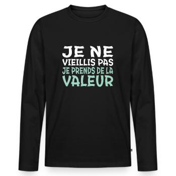 Je ne vieillis pas - T-shirt manches longues Premium bio Homme - noir - Devant - Nico (187cm)
