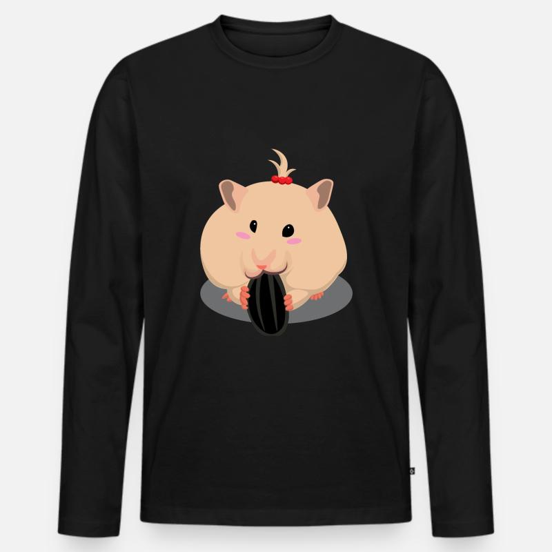 Netter Hell-Braun Hamster Essen - Männer Premium Bio Langarmshirt - Schwarz