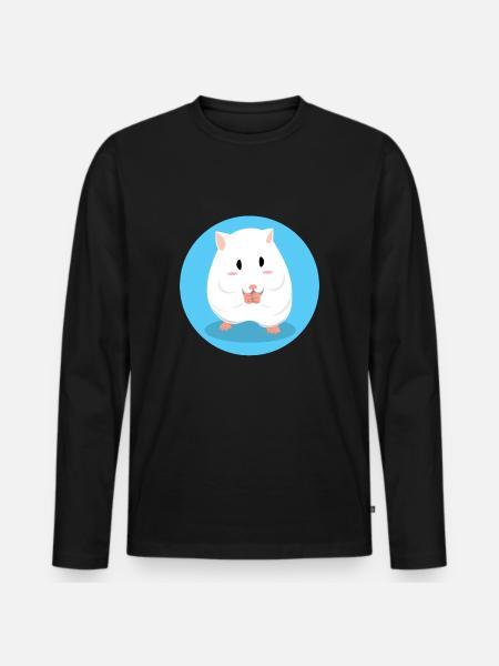 Cute white hamster eating - Men's Premium Organic Long Sleeve Shirt - black