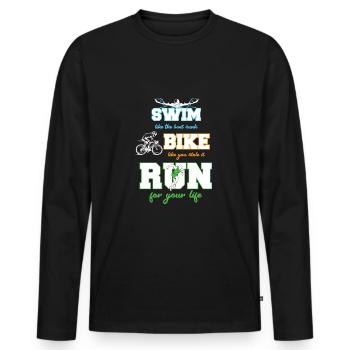 Vélo de natation | Swim Bike Run pour le triathlon - T-shirt manches longues Premium bio Homme - noir - Devant - Nico (187cm)