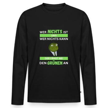 T-shirt anti vert contre les verts non merci - T-shirt manches longues Premium bio Homme - noir - Devant - Nico (187cm)