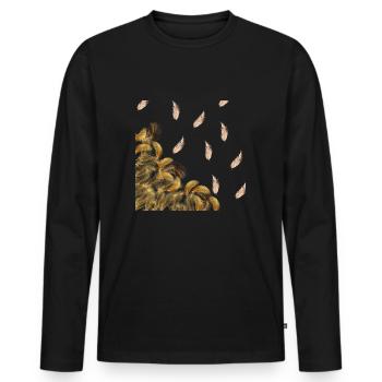Falling Feathers in natural cream brown gold white - Men's Premium Organic Long Sleeve Shirt - black - Front - Nico (187cm)