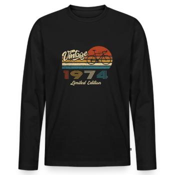 50th Birthday 1974 Vintage Retro Bicycle Cyclist - Men's Premium Organic Long Sleeve Shirt - black - Front - Nico (187cm)