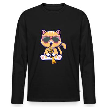 Katze mit Sonnenbrille spielt Trompete - Männer Premium Bio Langarmshirt - Schwarz - Vorne - Nico (187cm)