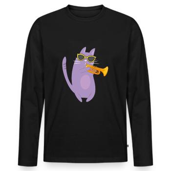 Katze mit Sonnenbrille spielt Trompete - Männer Premium Bio Langarmshirt - Schwarz - Vorne - Nico (187cm)