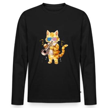 Katze mit Sonnenbrille spielt Trompete - Männer Premium Bio Langarmshirt - Schwarz - Vorne - Nico (187cm)