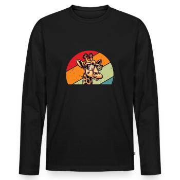 Girafe vintage avec lunettes de soleil rétro - T-shirt manches longues Premium bio Homme - noir - Devant - Nico (187cm)