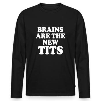brains are the new tits - Men's Premium Organic Long Sleeve Shirt - black - Front - Nico (187cm)