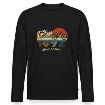 50th Birthday 1974 Vintage Retro Bicycle Cyclist - Men's Premium Organic Long Sleeve Shirt - black - Front - Nico (187cm)