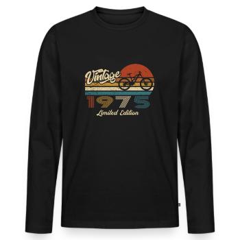 50th Birthday 1975 Vintage Retro Bicycle Cyclist - Men's Premium Organic Long Sleeve Shirt - black - Front - Nico (187cm)