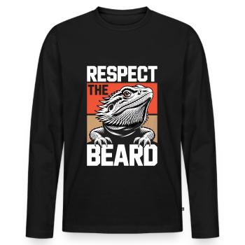 Respect the Beard! Bearded Dragon Reptile Terraristics - Men's Premium Organic Long Sleeve Shirt - black - Front - Nico (187cm)