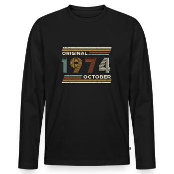 50th Birthday October 1974 Vintage Original Retro - Men's Premium Organic Long Sleeve Shirt - black - Front - Nico (187cm)