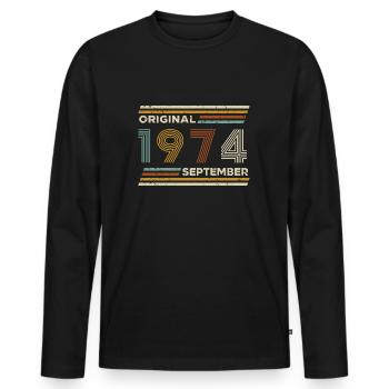 50th Birthday September 1974 Vintage Original Retr - Men's Premium Organic Long Sleeve Shirt - black - Front - Nico (187cm)