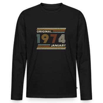 50e anniversaire janvier 1974 Vintage Original rétro - T-shirt manches longues Premium bio Homme - noir - Devant - Nico (187cm)