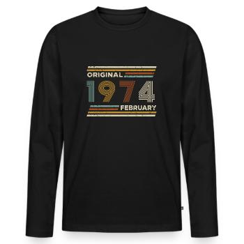 50th Birthday February 1974 Vintage Original Retro - Men's Premium Organic Long Sleeve Shirt - black - Front - Nico (187cm)