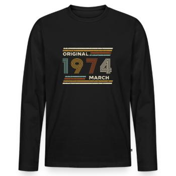 50th Birthday March 1974 Vintage Original Retro - Men's Premium Organic Long Sleeve Shirt - black - Front - Nico (187cm)