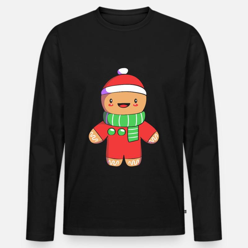 Lebkuchenmann Weihnachten Lebkuchen - Männer Premium Bio Langarmshirt - Schwarz