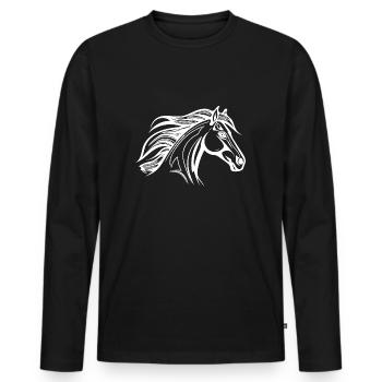Cheval robuste à crinière étalon équestre - T-shirt manches longues Premium bio Homme - noir - Devant - Nico (187cm)