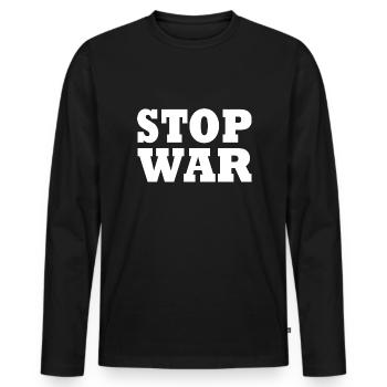 Stop war - T-shirt manches longues Premium bio Homme - noir - Devant - Nico (187cm)