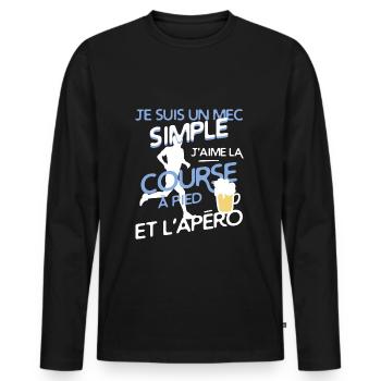 Course à pied - un mec simple - T-shirt manches longues Premium bio Homme - noir - Devant - Nico (187cm)