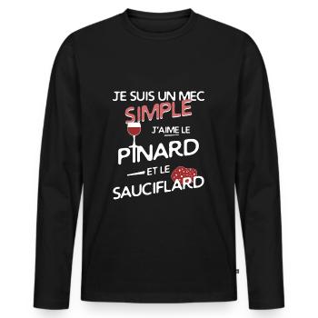 Pinard et sauciflard - T-shirt manches longues Premium bio Homme - noir - Devant - Nico (187cm)