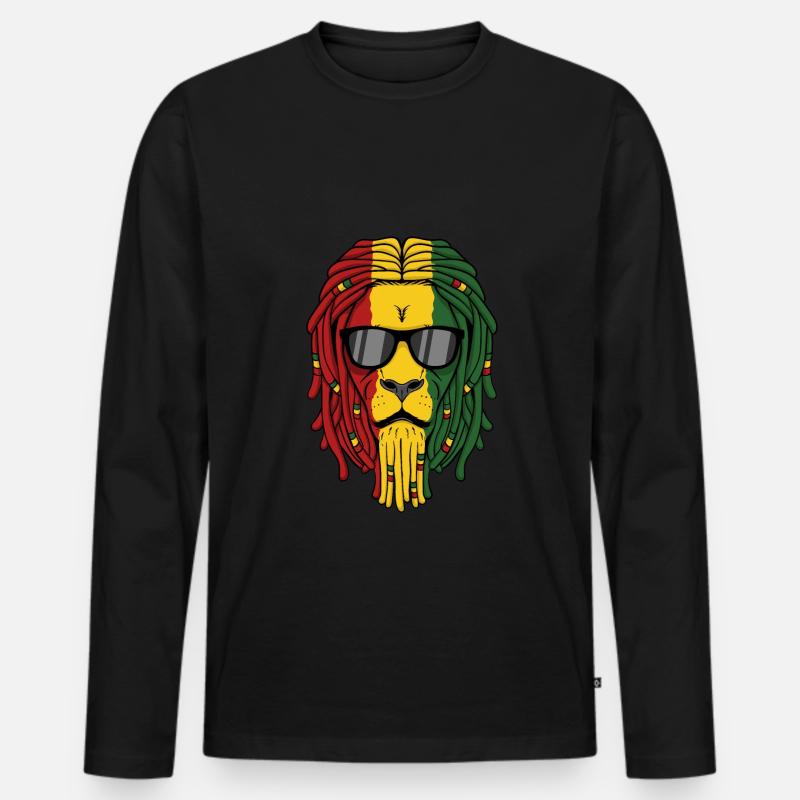 Hipster Jamaika Farben Rasterlocken Löwe - Männer Premium Bio Langarmshirt - Schwarz