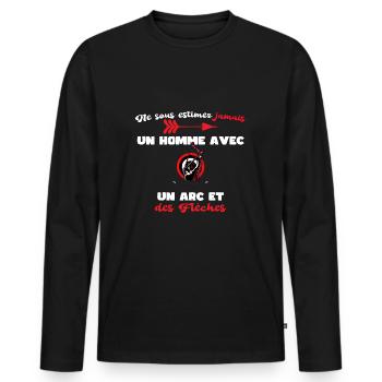 Tir a l Arc Sous Estimez Jamais Archer - T-shirt manches longues Premium bio Homme - noir - Devant - Nico (187cm)
