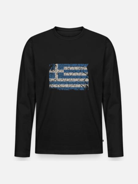 Grèce Pavillon Vintage Used Look Crète Hellas - T-shirt manches longues Premium bio Homme - noir