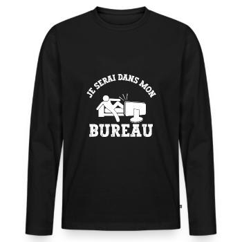 je serai dans mon bureau - T-shirt manches longues Premium bio Homme - noir - Devant - Nico (187cm)