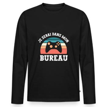 je serai dans mon bureau - T-shirt manches longues Premium bio Homme - noir - Devant - Nico (187cm)