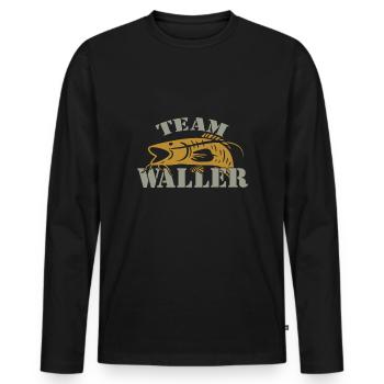 Team Waller - Wels fischen - Männer Premium Bio Langarmshirt - Schwarz - Vorne - Nico (187cm)