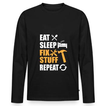 Eat Sleep Fix Stuff Repeat - Männer Premium Bio Langarmshirt - Schwarz - Vorne - Nico (187cm)