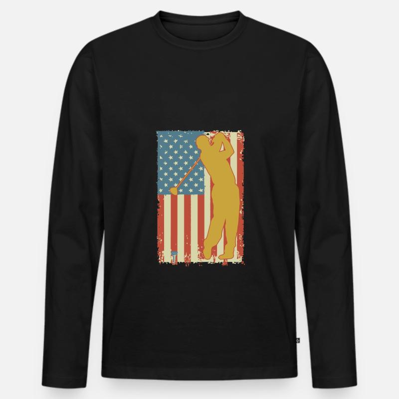 Golfing American Flag - Männer Premium Bio Langarmshirt - Schwarz